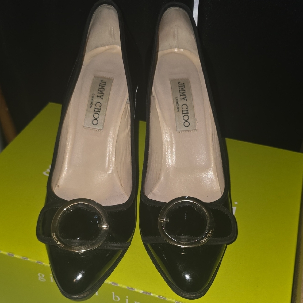 AUTHENTIC Jimmy Choo Black Patent Leather Heels 37